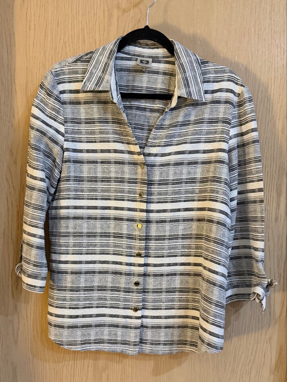 Anne Klein Cotton Linen Striped Button Front Shirt Size M NWOT